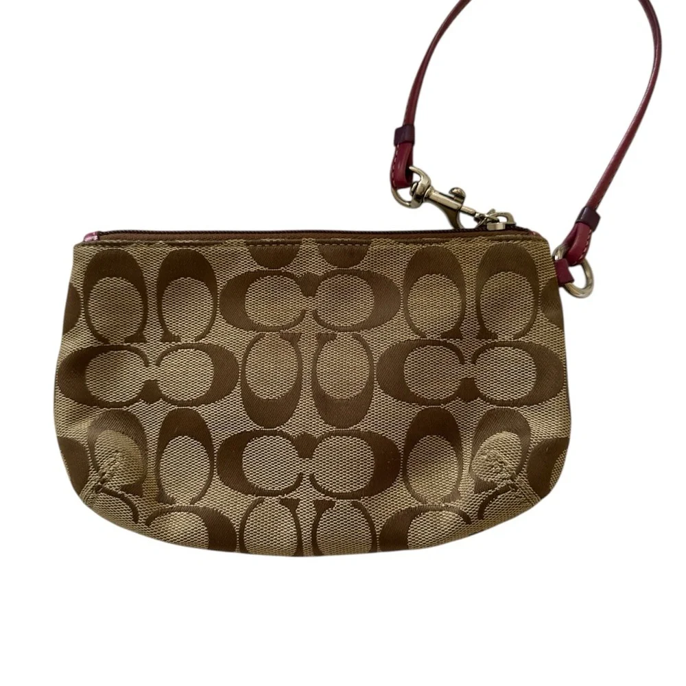 Coach Tan Wristlet with Pink Accents - Picture 2 of 5